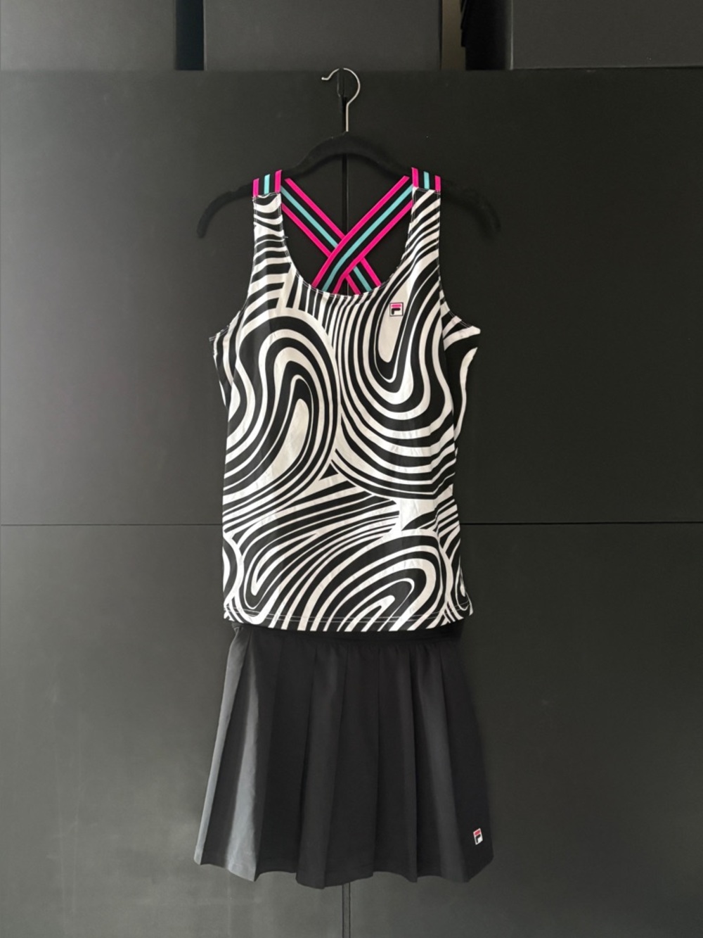 Fila Black & White Tank with Pink White And Aqua Crossback Straps Size Large